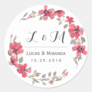 Rustikaler floraler Kranz mit Monogramm Hochzeitsa Runder Aufkleber