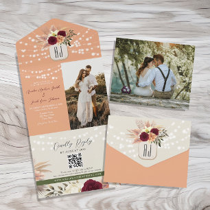Rustikaler Floraler Romantischer Foto QR Code Hoch All In One Einladung