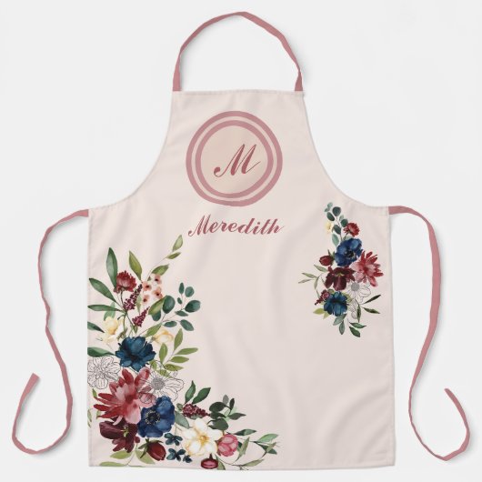 Rustikaler Florals Erntedank Custom Monogram Schürze (Vorderseite)