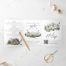 Rustikaler Forest Mountain Camp Junggeselinnen-Abs Dreifach Gefaltete Einladung