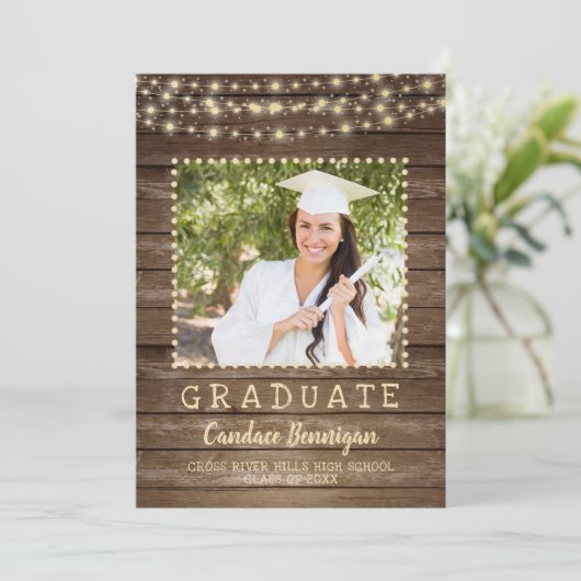 Rustikaler Foto Abschluss Ankündigung (Stehend Vorderseite)