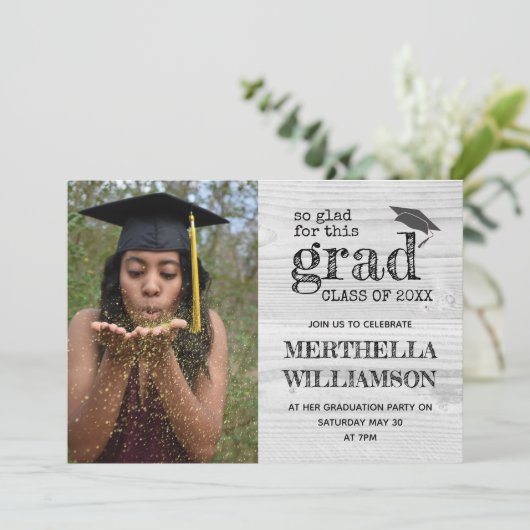 Rustikaler Foto Abschluss Einladung (Stehend Vorderseite)