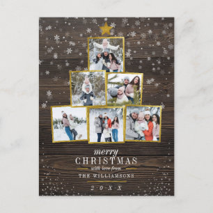 Rustikaler Foto aus Holz und Gold Christmas Feiertagspostkarte