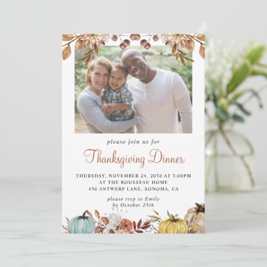 Rustikaler Foto Erntedank Einladung (Stehend Vorderseite)