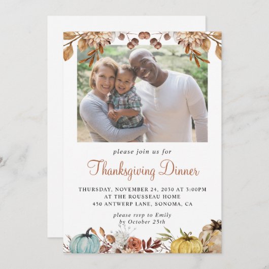 Rustikaler Foto Erntedank Einladung (Vorne/Hinten)