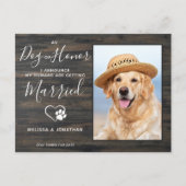 Rustikaler Foto Hund Ehrenfrau Hochzeit Verlobung Ankündigungspostkarte (Vorderseite)