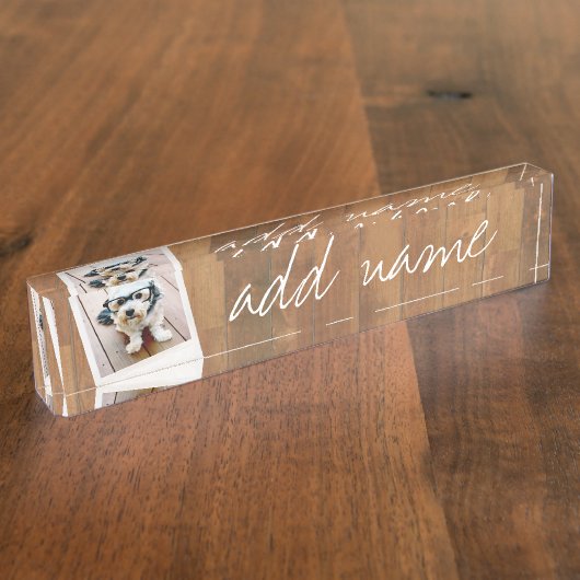 Rustikaler Foto-Rahmen mit quadratischem Instagram Namensplakette (Seite)