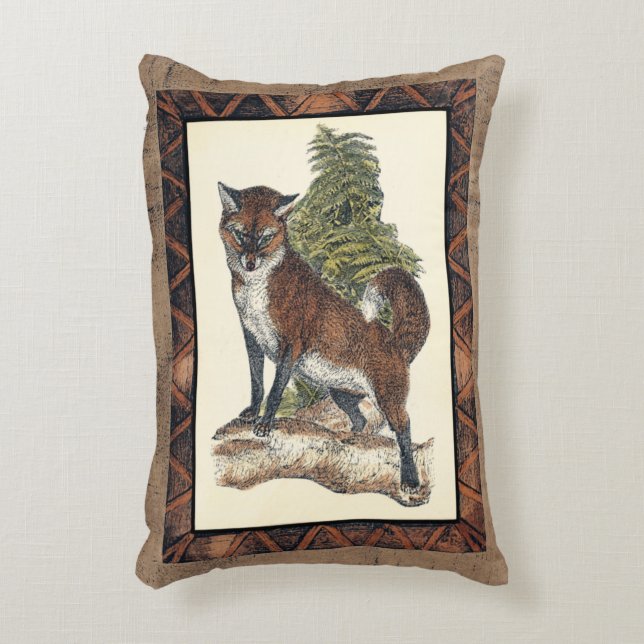 Rustikaler Fox, der auf einen Baum-Stamm tritt Dekokissen (Vorderseite(Vertikal))
