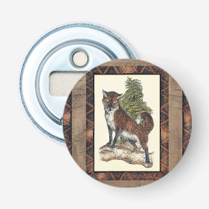 Rustikaler Fox, der auf einen Baum-Stamm tritt Flaschenöffner