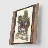 Rustikaler Fox, der auf einen Baum-Stamm tritt Quadratische Wanduhr (Winkel)