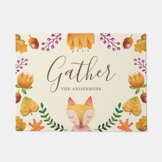 Rustikaler Fox Herbstblättern Personalisiert Fußmatte (Vorderseite)