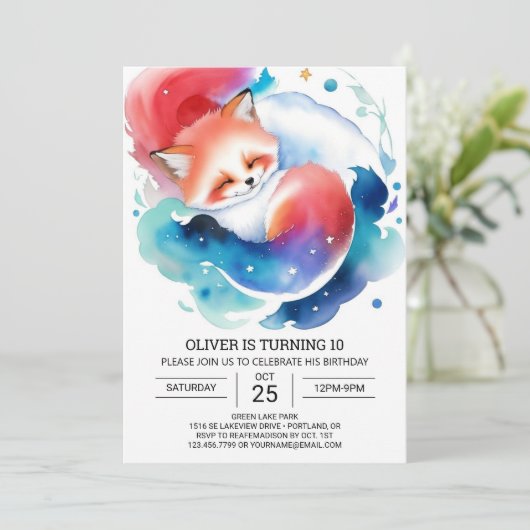 Rustikaler Fox-Kindergeburtstag Fiesta Einladung (Stehend Vorderseite)