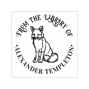 Rustikaler Fox sitzend "From the Library" Buchname Permastempel