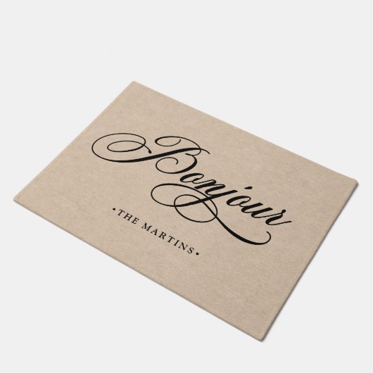 Rustikaler französischer Skript-Kraftpapier-Blick Fußmatte (Schrägansicht)