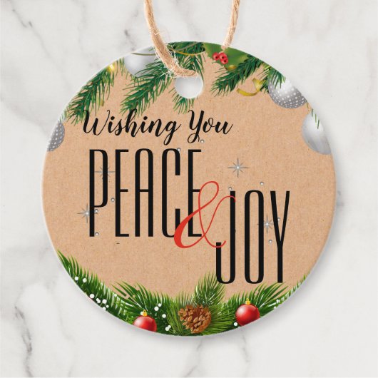 Rustikaler Frieden und Freude Red Berries Blätter  Geschenkanhänger (Vorderseite)