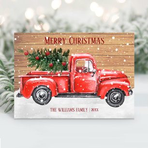 Rustikaler Frohe Weihnachtsbaum Vintage roter LKW Feiertagspostkarte