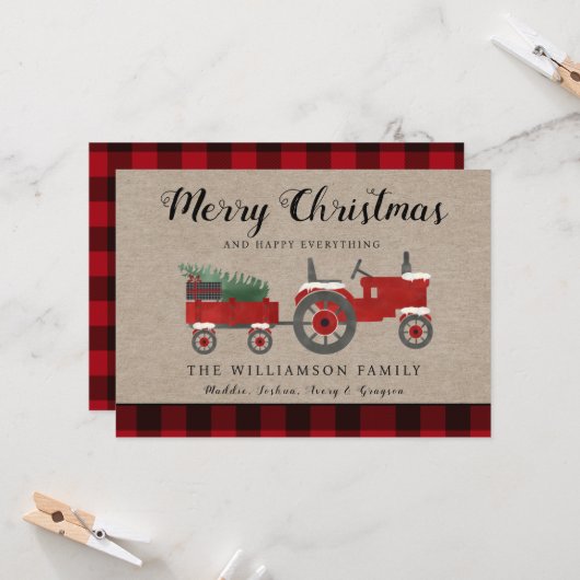 Rustikaler froher Weihnachten Karierter Feiertag Karte (Vorderseite/Rückseite Beispiel)