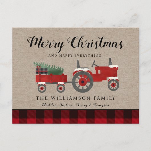 Rustikaler froher Weihnachten Karierter Feiertag Postkarte (Vorderseite)