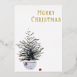 Rustikaler froher Weihnachtsbaum Folien Feiertagskarte