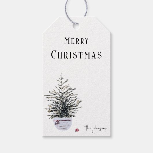 Rustikaler froher Weihnachtsbaum Geschenkanhänger (Vorderseite)