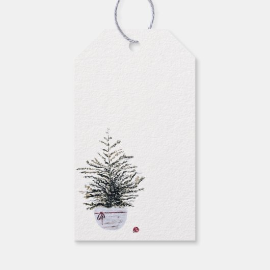 Rustikaler froher Weihnachtsbaum Geschenkanhänger (Rückseite)