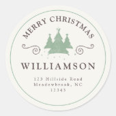 Rustikaler froher Weihnachtsbaum Moderne Rücksende Runder Aufkleber (Vorderseite)
