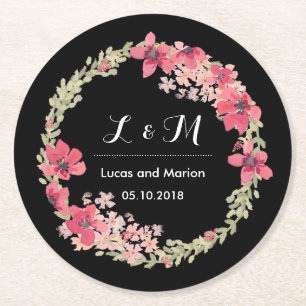 Rustikaler Frühlingsblumenkranz Monogramm Hochzeit Runder Pappuntersetzer