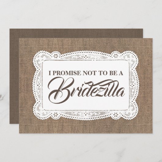 Rustikaler Fun Bridesmaid / Trauzeugin BRIDEZILLA Einladung (Vorne/Hinten)