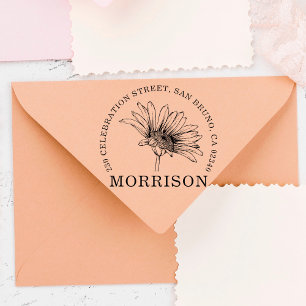 Rustikaler Gänseblümchen-Blumen-Name u. runde Gummistempel