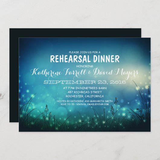 Rustikaler Garten Lights Romantische Probe Abendes Einladung (Vorne/Hinten)