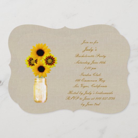 Rustikaler Gelber Mason Jars Junggeselinnen-Abschi Einladung (Vorne/Hinten)