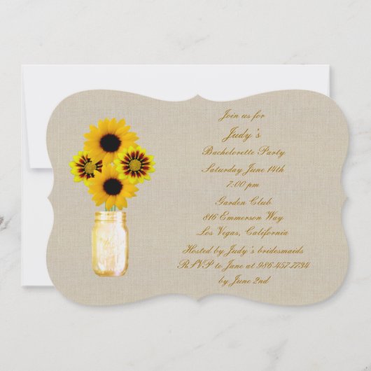 Rustikaler Gelber Mason Jars Junggeselinnen-Abschi Einladung (Vorderseite)