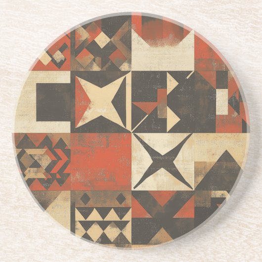 Rustikaler geometrischer Bohemischer Rundsandstein Getränkeuntersetzer (Vorne)