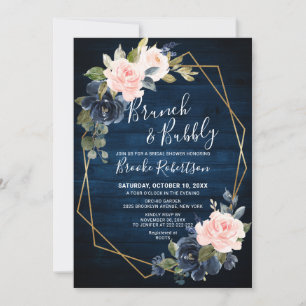 Rustikaler, geometrischer Brunch und Bubbly Navy B Einladung