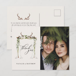 Rustikaler Geweih- und Aquarell-Blumen-Canopy-Hoch Postkarte