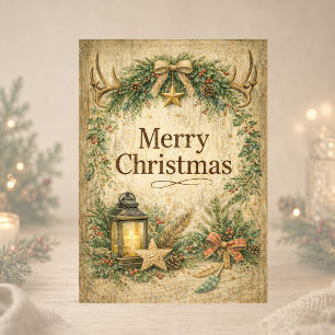 Rustikaler Geweihkranz Frohe Weihnachten 