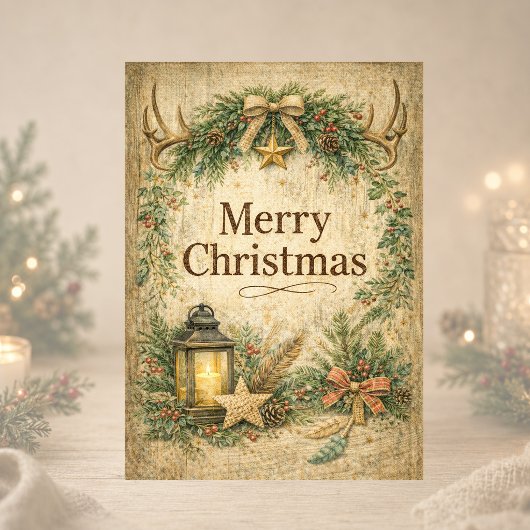 Rustikaler Geweihkranz Frohe Weihnachten 