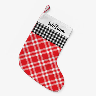 Rustikaler Gingham Kariert Black&Red individuelle Kleiner Weihnachtsstrumpf
