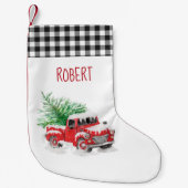 Rustikaler Gingham Kariert Red Truck Kleiner Weihnachtsstrumpf (Vorderseite)
