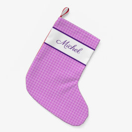 Rustikaler Gingham karierter Lavendel-individuelle Kleiner Weihnachtsstrumpf