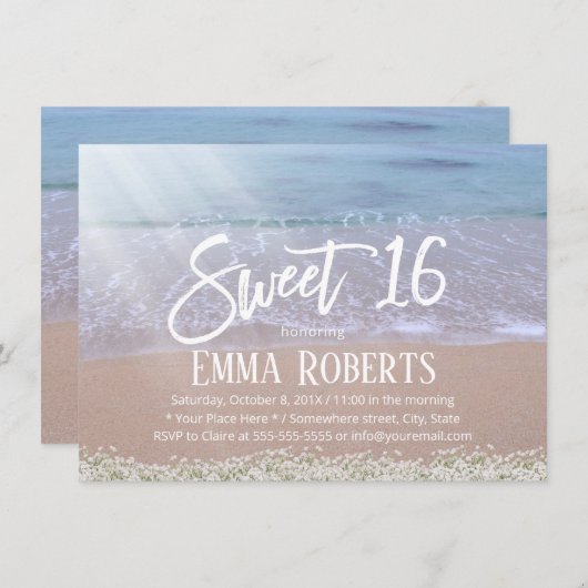 Rustikaler Gipskraut-Blumen-Strand-Bonbon 16 Einladung (Vorne/Hinten)