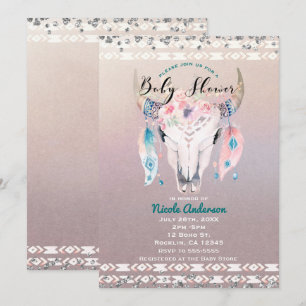 Rustikaler Glam Boho Blumen Kuh-Schädel Babyshower Einladung