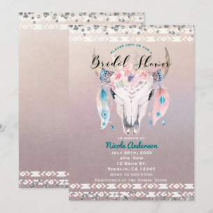 Rustikaler Glam Boho-Blumen-Kuh-Schädel-Brautdusch Einladung