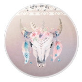 Rustikaler Glam Boho Floral Cow Skull Iridescent Keramikknauf (Vorderseite)