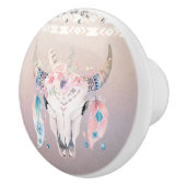 Rustikaler Glam Boho Floral Cow Skull Iridescent Keramikknauf (Rechts)