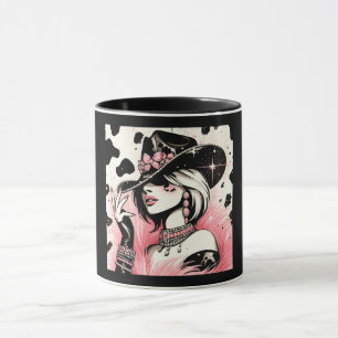 Rustikaler Glam Cowgirl Rosa Glitzer-Kuhfell-Druck Tasse