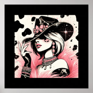 Rustikaler Glam-Cowgirl-Rosa-Sparkle-Rinderleder-D Poster