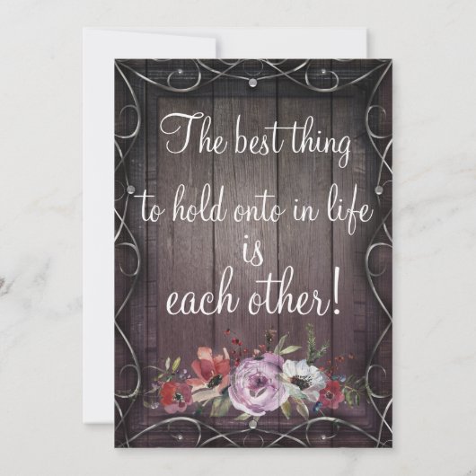 Rustikaler Glamour Barnholz Blüh & Blumenzehen Einladung (Rückseite)