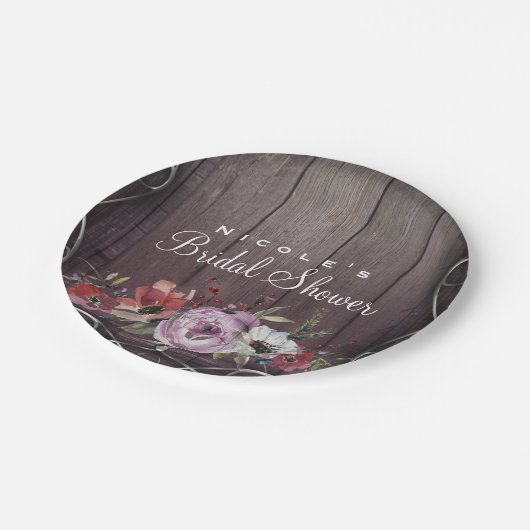 Rustikaler Glamour Barnholz Blüh & Blumenzehen Pappteller (Schrägansicht)