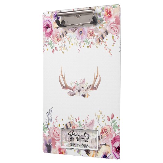 Rustikaler Glamour Boho Antlers Personalisiert Klemmbrett (Links)